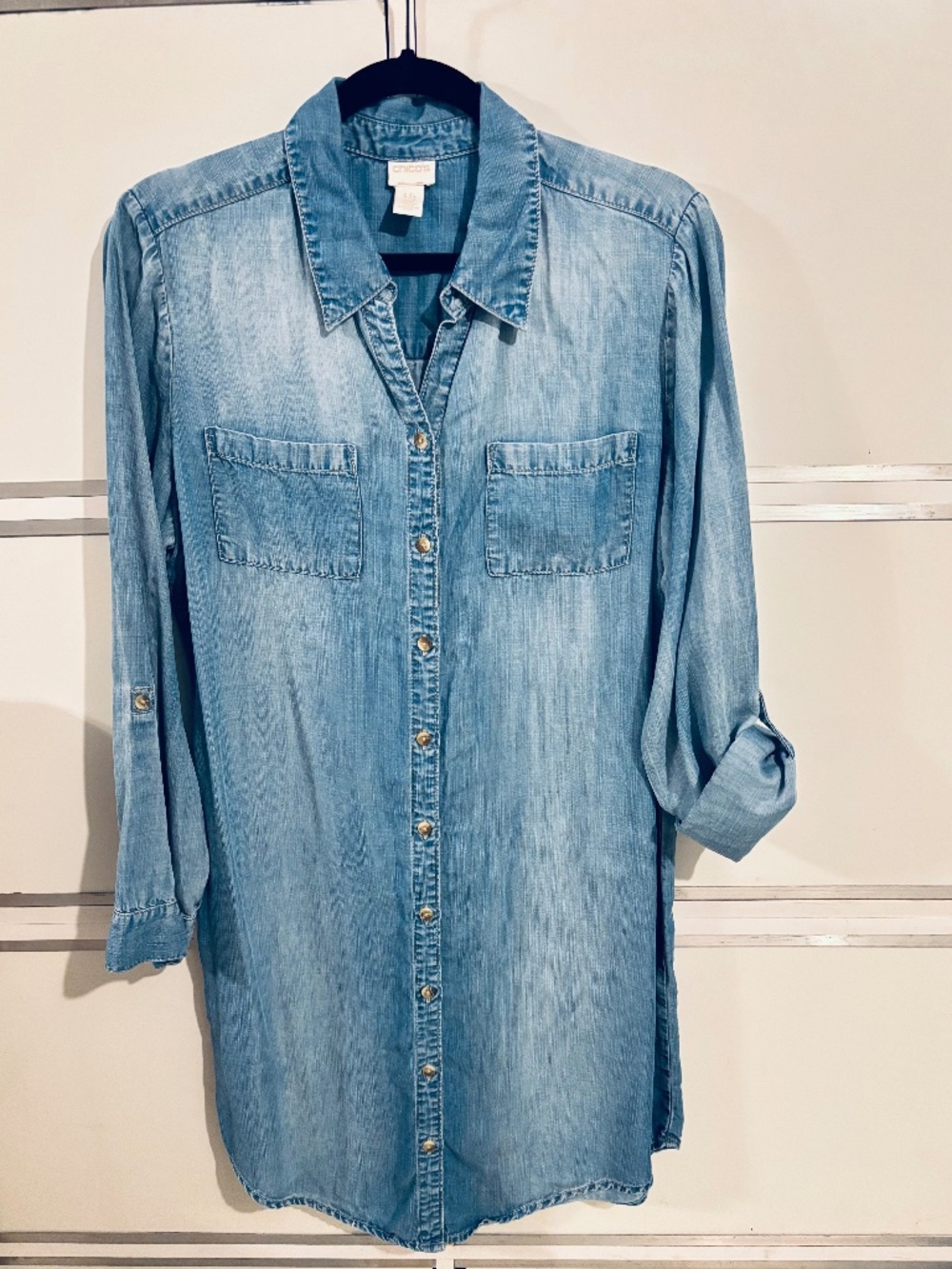 Chico’s Women’s Chambray Dress Button Down Sz 1.5